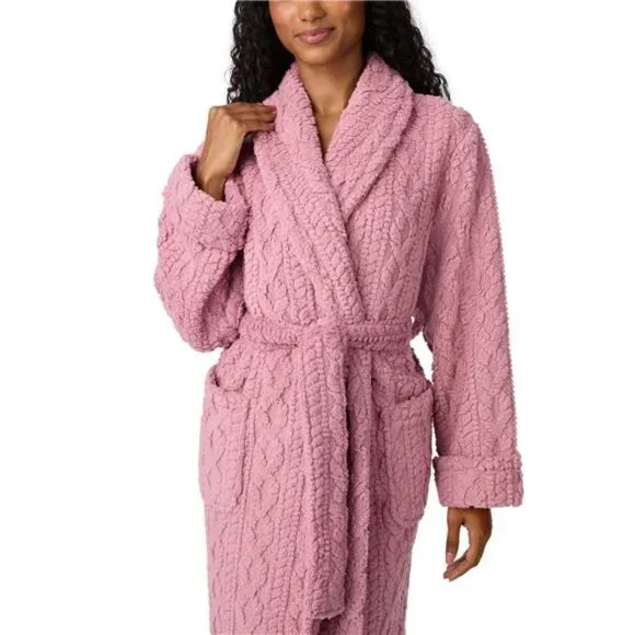 Room Service Women's Cable Knit Cozy Wrap Robe with Pockets - Picture 4 of 7